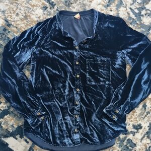 Pilcro Navy Midnight Blue Velvet Button-Up Shirt - Women's Small Holiday Party